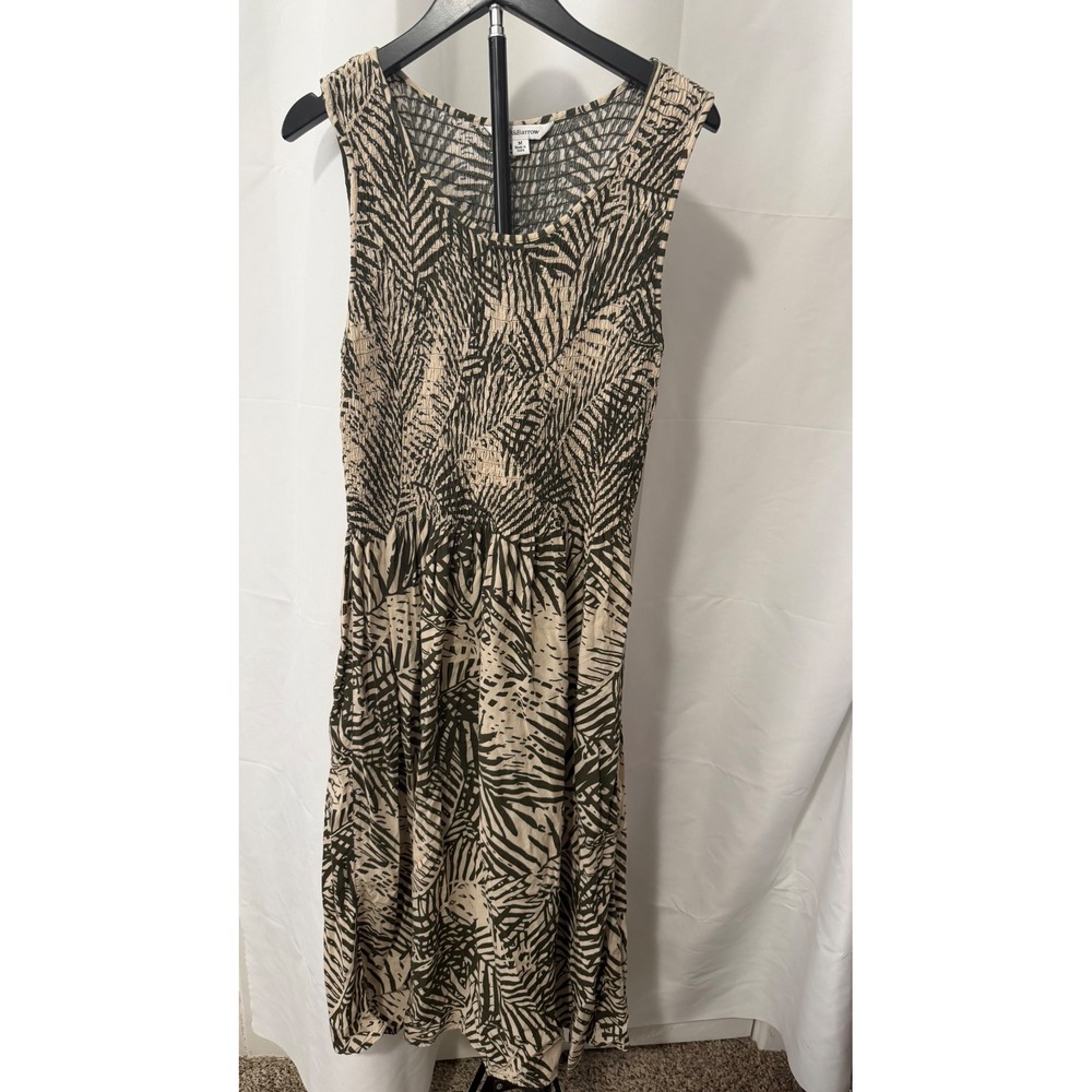 Croft & Barrow Womens Green Palm Leaf Smocked Rayon Midi Dress Size M RN 73277